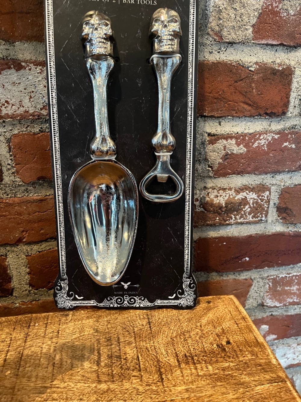 Silver Skull-Handle Ice Scoop and Bottle Opener Set